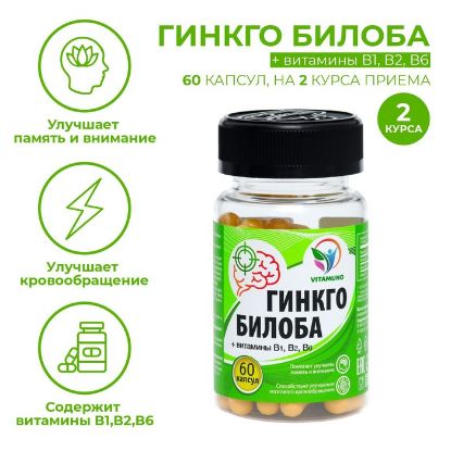 Изображение Гинкго Билоба Ангио, 60 капсул по 500 мг