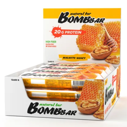 Изображение Батончик неглазированный "грецкие орехи с мёдом", ТМ "Bombbar", 60 гр. 12 шт.