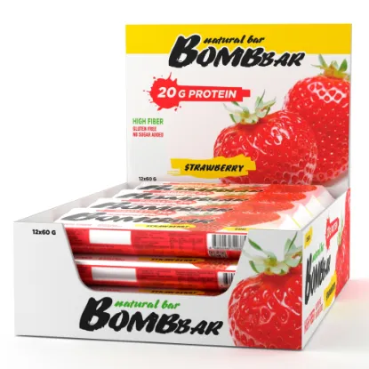 Изображение Батончик неглазированный "клубника", ТМ "Bombbar", 60 гр. 12 шт.