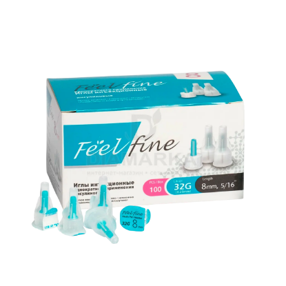 Изображение Иглы ФилФайн / FeelFine 32G для шприц-ручек, длина 8 мм, 100 шт.