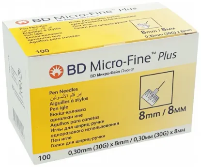Изображение Иглы Микро-Файн Плюс / Micro-Fine Plus 30G для шприц-ручек, длина 8 мм, 100 шт.